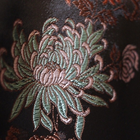 Solz Squirrel Black Oriental Asian Floral Embroidered Geisha Top Vintage 42 - Picture 9 of 16